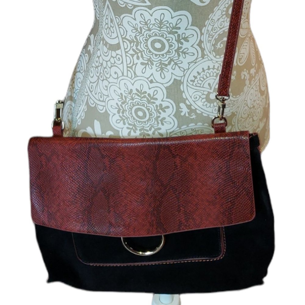 Zara Basic Collection Crossbody Black with Brown Snake Print Purse